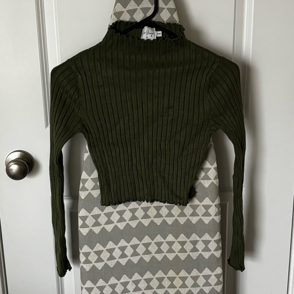 Olive Green Ribbed Turtleneck Sweater